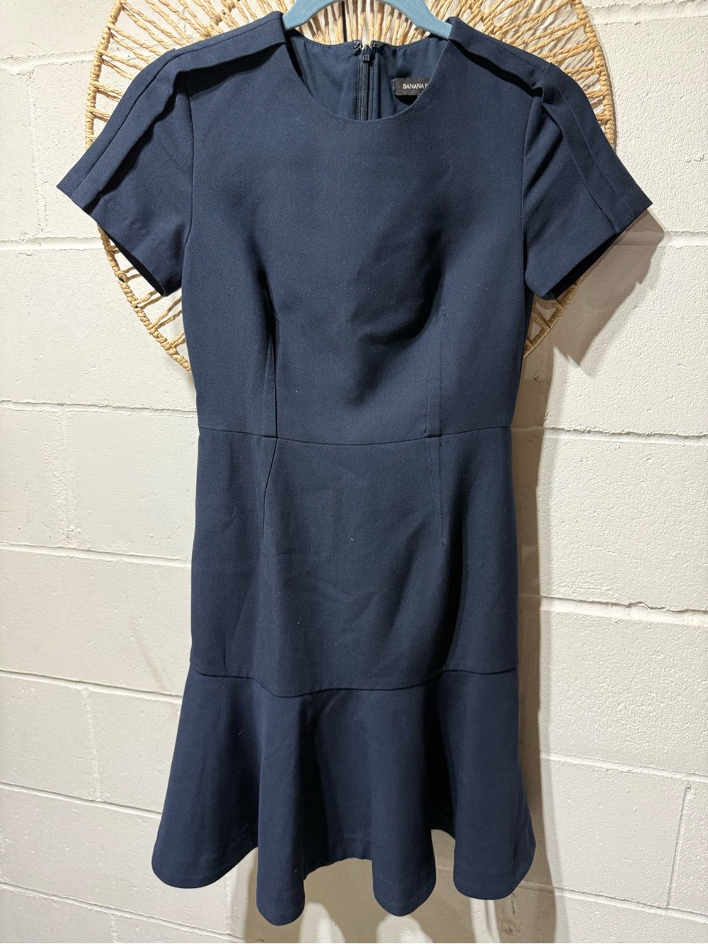 Banana Republic Navy Short-Sleeve Fit-and-Flare Mini Dress